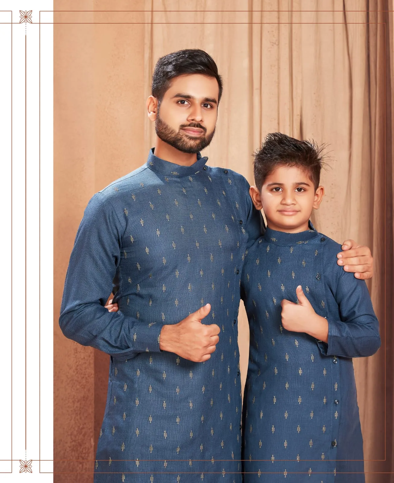 Beautiful Traditional Pure Cotton Father and Son Blue Same Matching Kurta Pajama set. 